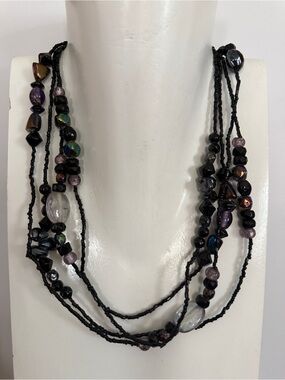 Coldwater Creek 80 Inch Long Glass Beaded Necklace Iridescent Black Purple